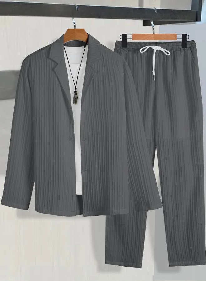 تايك تو طقم بليزر وبنطلون بقماش بارز